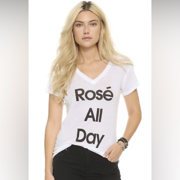 Wildfox Rose All Day White V Neck Short Sleeve Tee Size Small - Picture 1 of 7